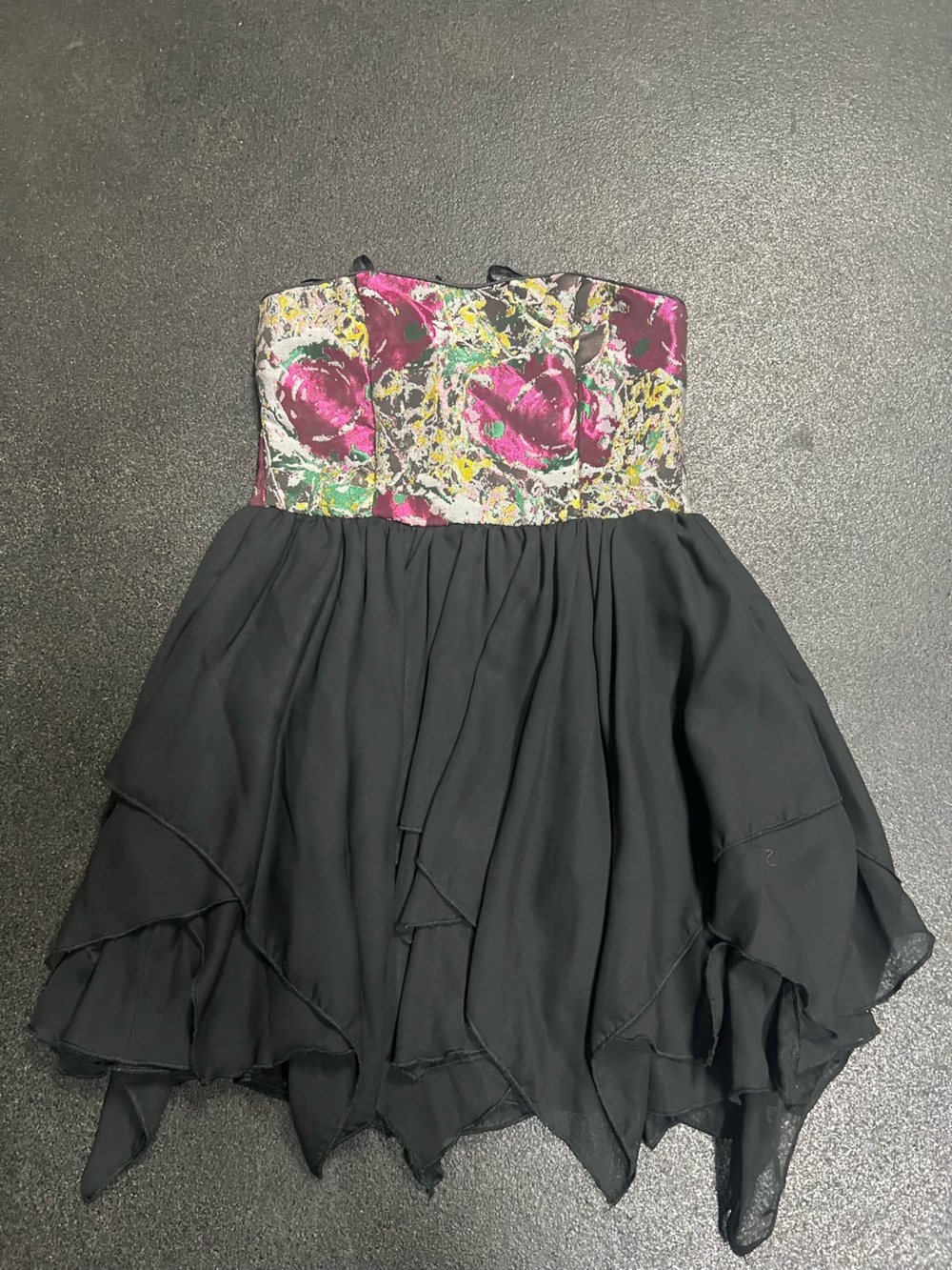 Un Deux Trois Black Chiffon Dress with Pink Florals
